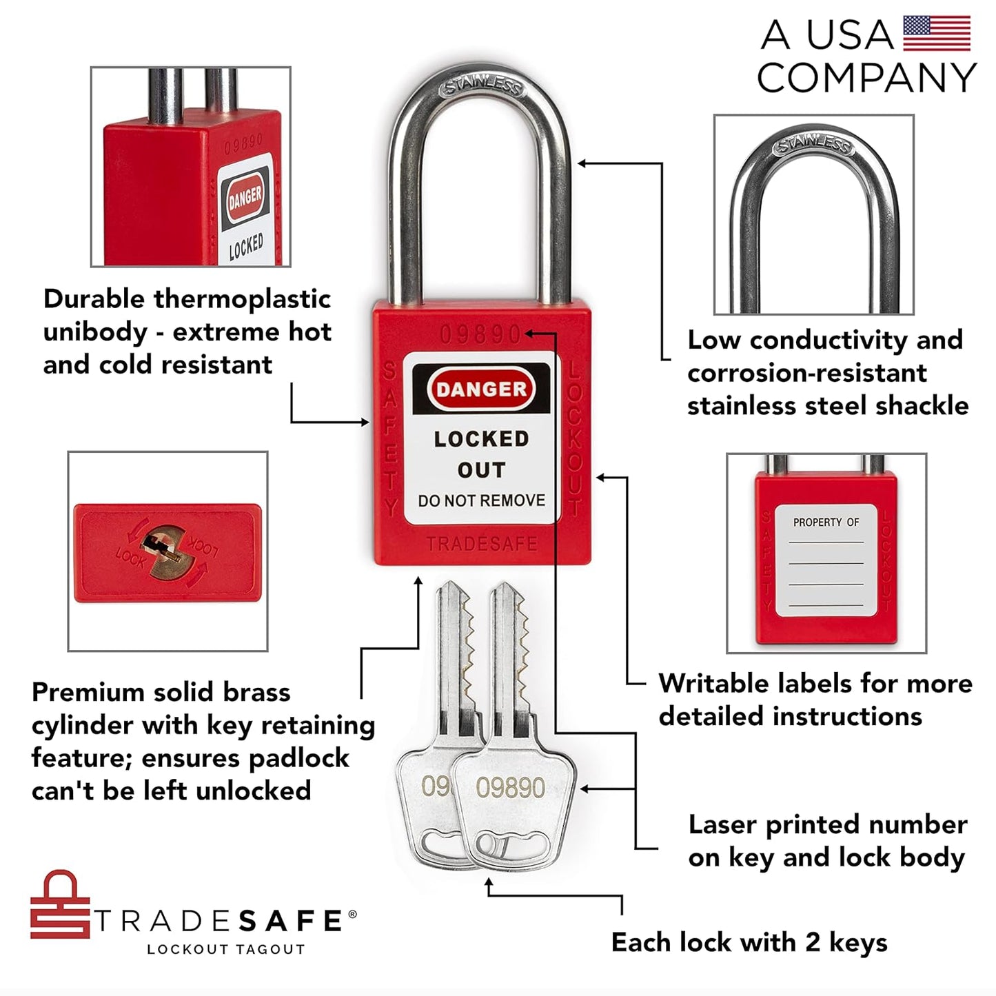 TRADESAFE Lockout Tagout Locks Station - Loto Station for Lockout Locks, Safety Padlock Rack with 20 Lock Out Tag Out Padlocks Keyed Different, 2 Keys Per Loto Lock