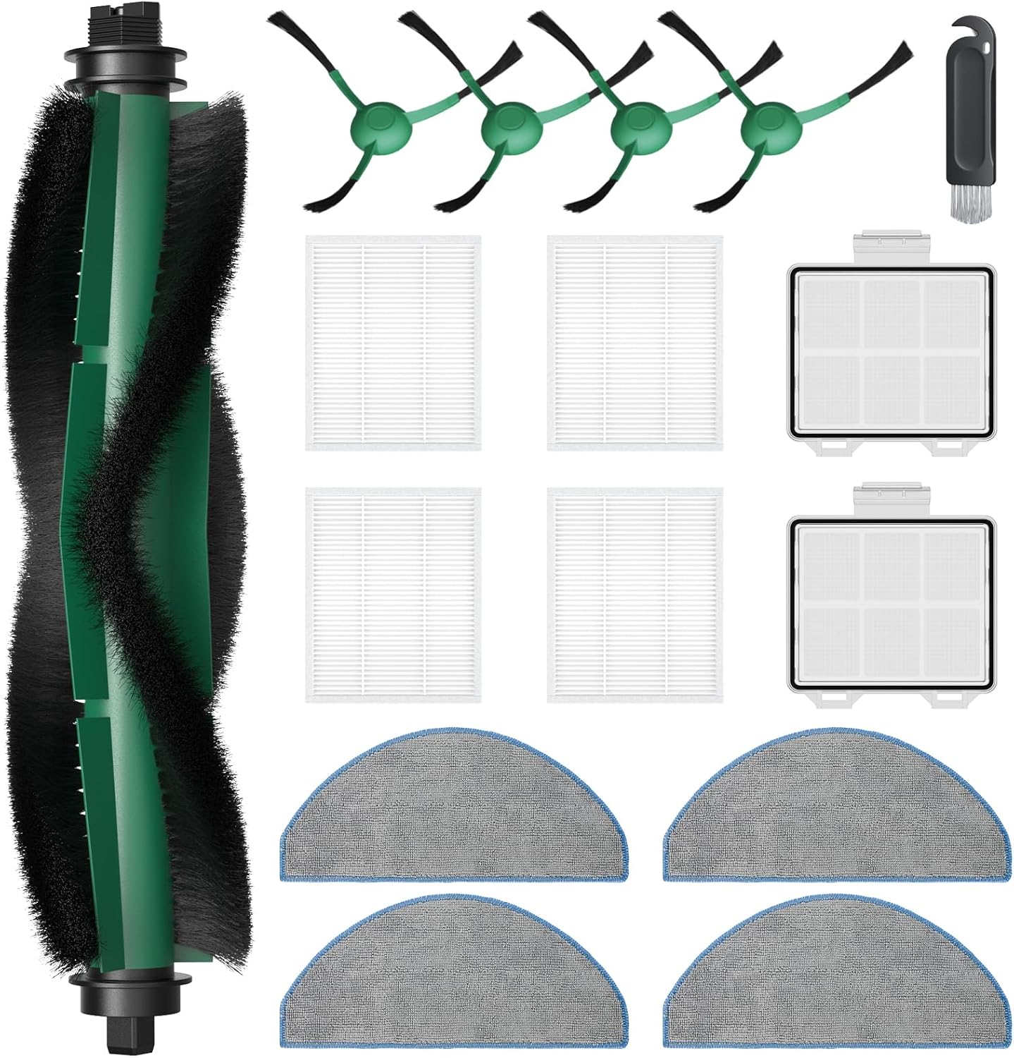 Y0140 Replacement Parts Compatible with iRobot Roomba 104 105 Y0140 Y0110 Q0120 Q0520 Q011 Vacuum Cleaner, 1 Roller Brush, 4 Hepa Filter, 4 Mop Pads, 4 Side Brushes, 2 Primary Filter, 1 Cleaning Brush