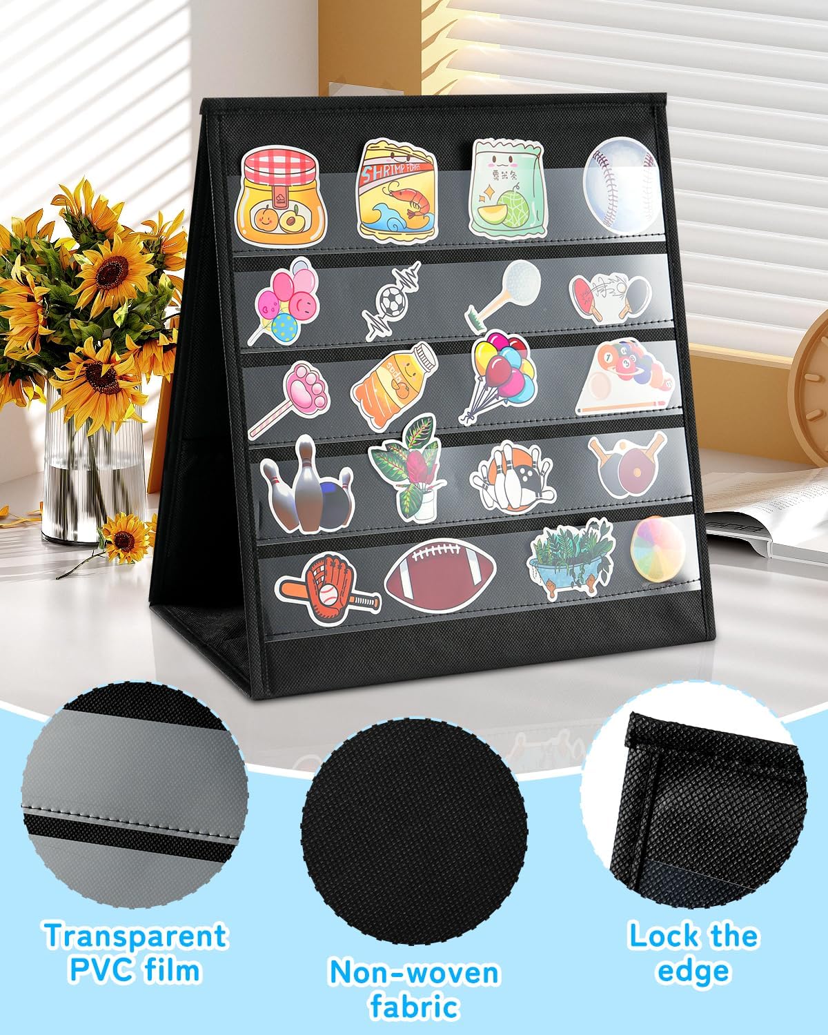 UCEC Foldable Portable Sticker Display Stand-5 Layers Double Sided, Non-Woven Fabric Sticker Holder Display, Pocket Chart for Craft Shows, Vendor Events & Small Business Showcases (17×13in)