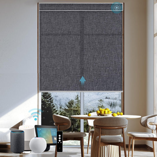 SmartWings Motorized Light Filtering Roller Shades 70% Blackout Work with Matter Homekit Alexa Z-Wave ZigBee SmartThings Google, Cordless with Remote Control, Twilight Charcoal Grey