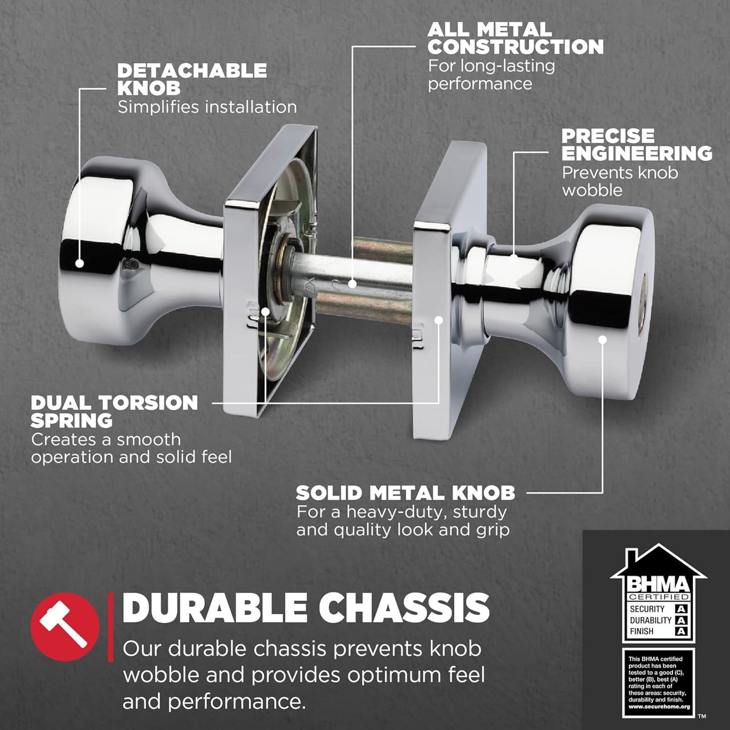 Kwikset Pismo Entry Door Knob with Lock and Key, Secure Keyed Handle Exterior, Front Entrance and Bedroom, Polished Chrome, 10 Pack, Pick Resistant SmartKey Rekey Security