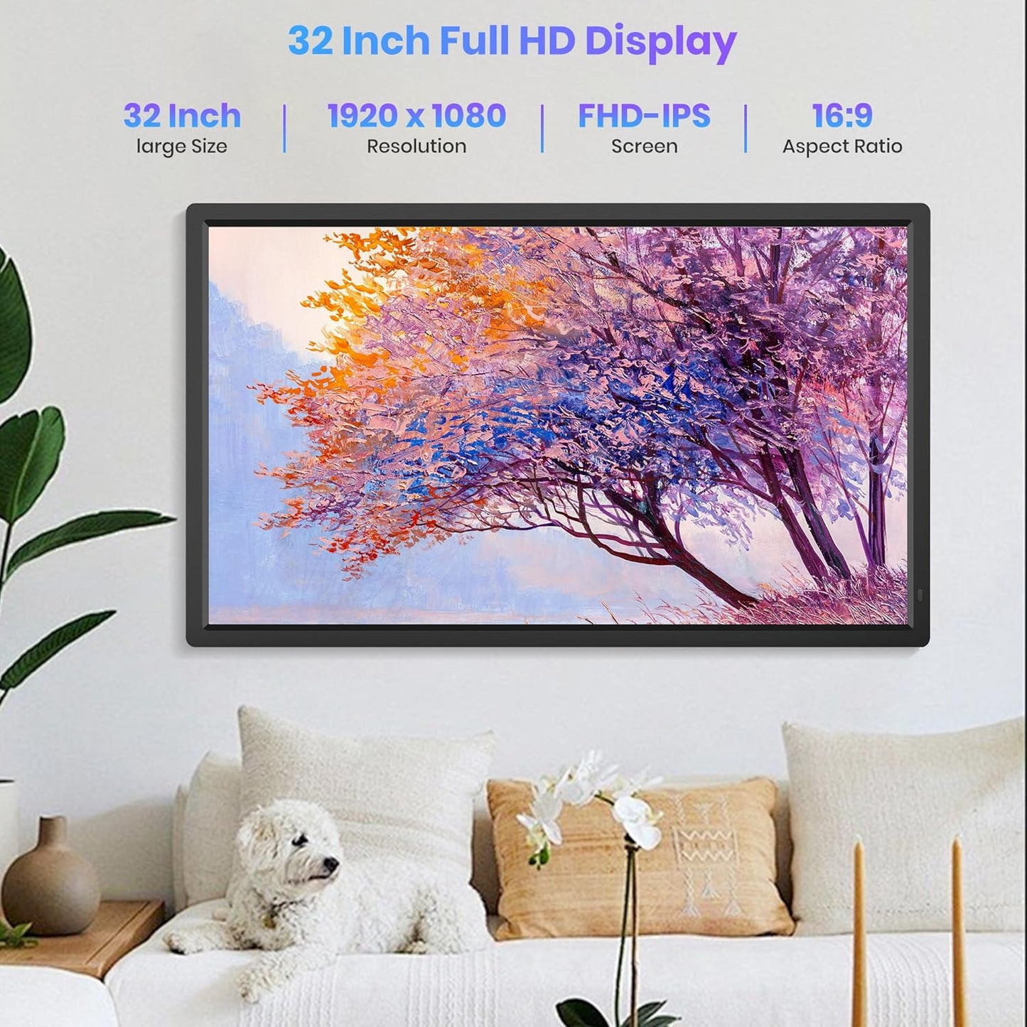 Uhale 32" Extra Large Digital Picture Frame 64GB, WiFi Photo Frames 1920 x 1080 FHD IPS Display with Remote Control, Wall Mounted, Slideshow, Support USB and SD Card, Instantly Share Photos Videos