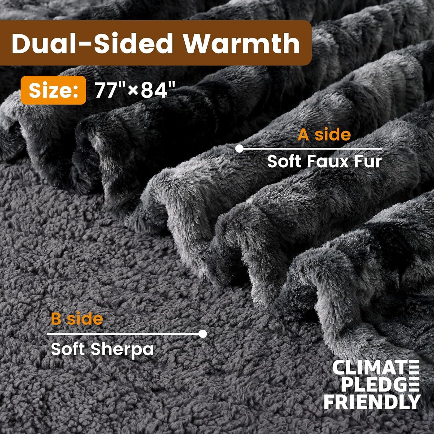 Bearhug Heated Blanket Full Size 77"x 84", Marble Black Electric Blanket, Reversible Faux Fur & Sherpa, 10 Heating Levels & 1-12H Auto Off, Over-Heat Protect, ETL, Washable Heated Blanket