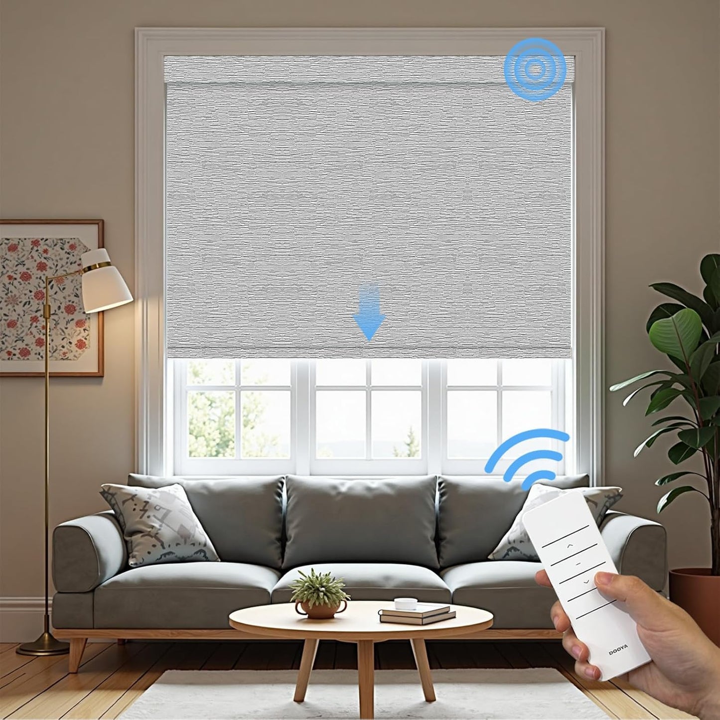 Motorized Roller Blinds with Remote, 100% Blackout Automatic Roller Shades for Bedroom, Bathroom, and Living Room, Customized Size, Fine Texture Gray