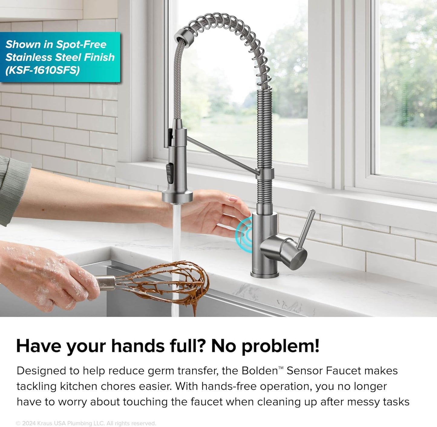 KRAUS Bolden Touchless Sensor Commercial Style 2-Function Single Handle Pull Down Kitchen Faucet in Spot-Free Antique Champagne Bronze, KSF-1610SFACB