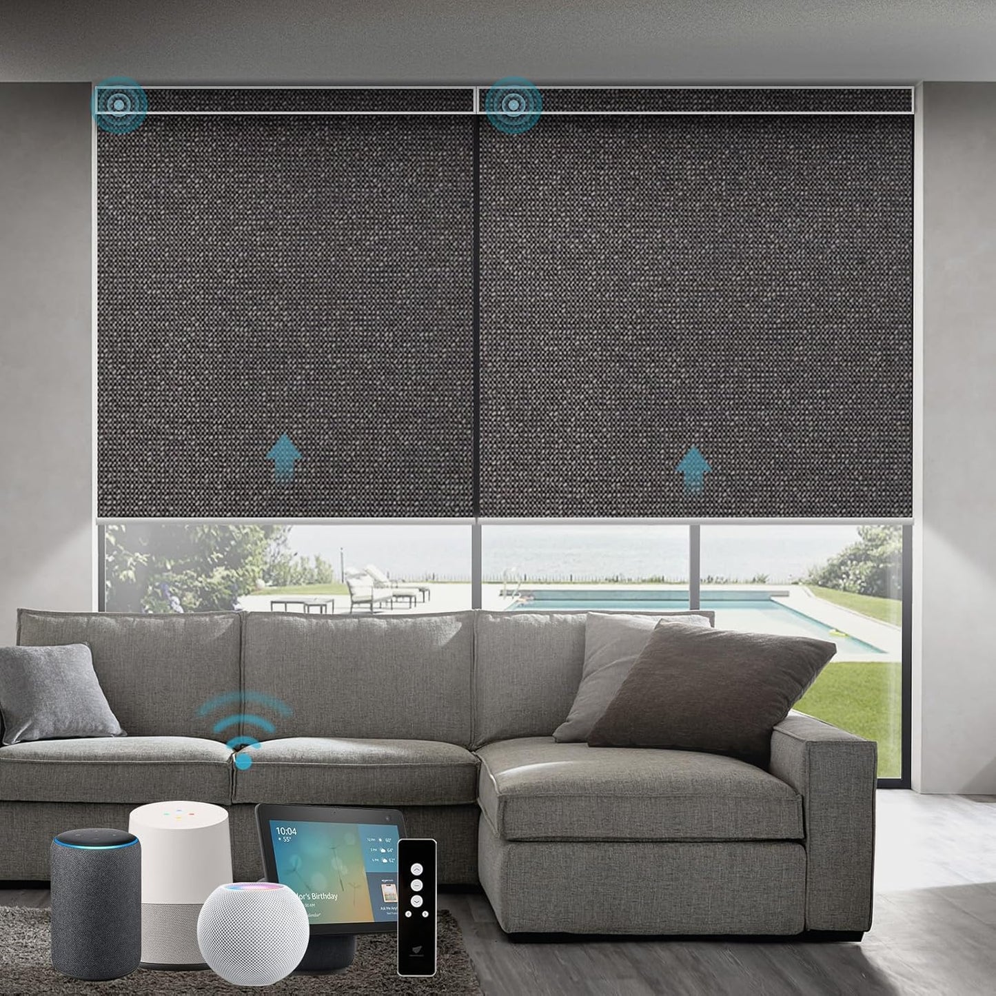 SmartWings Motorized Roller Blinds Work with Matter Homekit Z-Wave Thread Alexa Google, 100% Blackout Smart Window Shades for Bedroom, Cordless Remote Control Customized 16"-110" W, Eclipse Umber