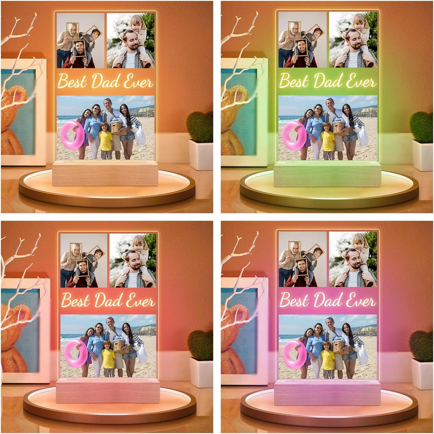 Custom Picture Frames with Photo, Personalized Photo Frame with Night Light, Customized Photo Frames, Personalized Valentines Day Gifts for Dad Baby Kid Family