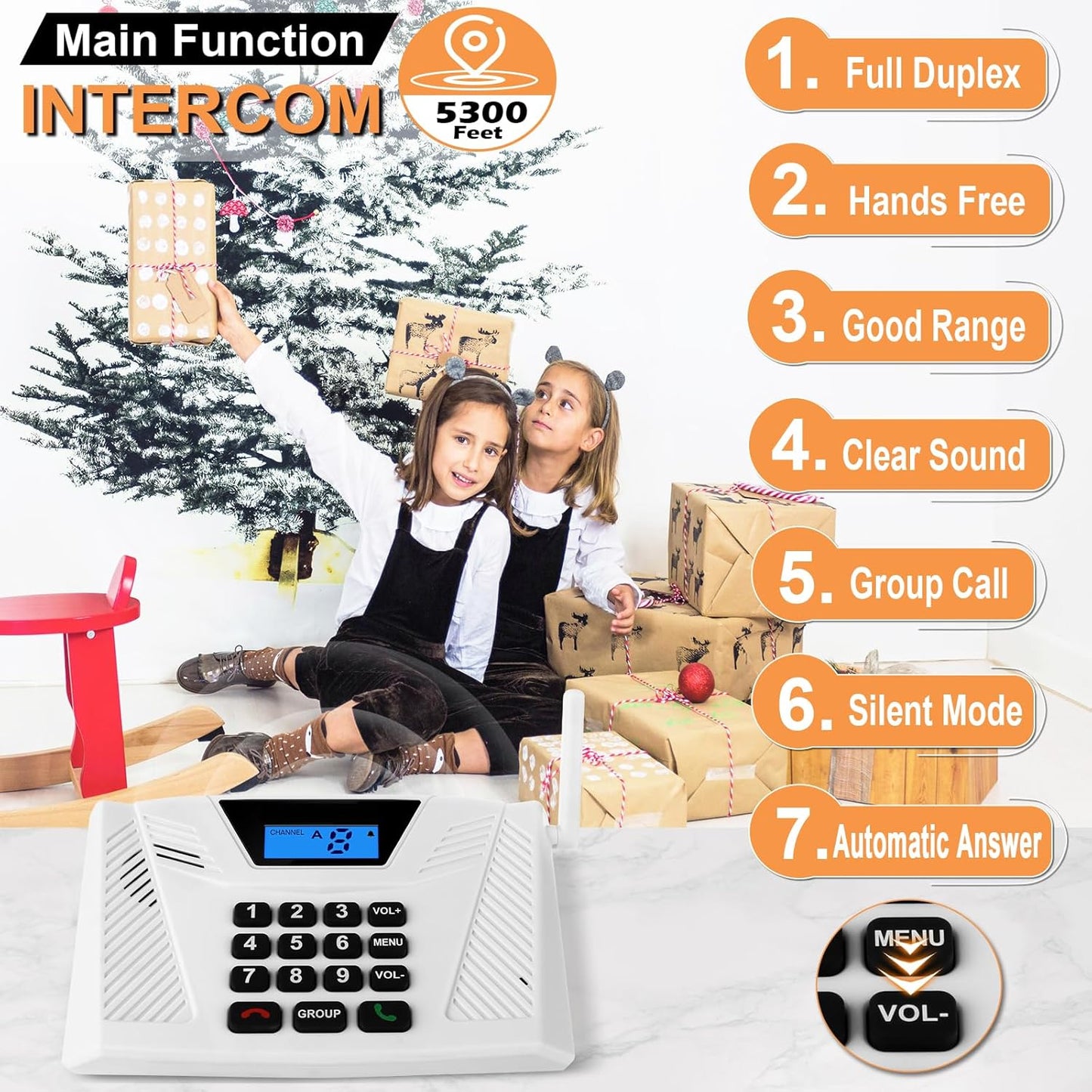 Intercoms Wireless for Home Hands Free, 2024 Upgraded Intercom 5300ft with Automatic Answer, 9 Channel Full Duplex Home Intercom System Fit for Hospital Business House(6 Packs White) ﻿