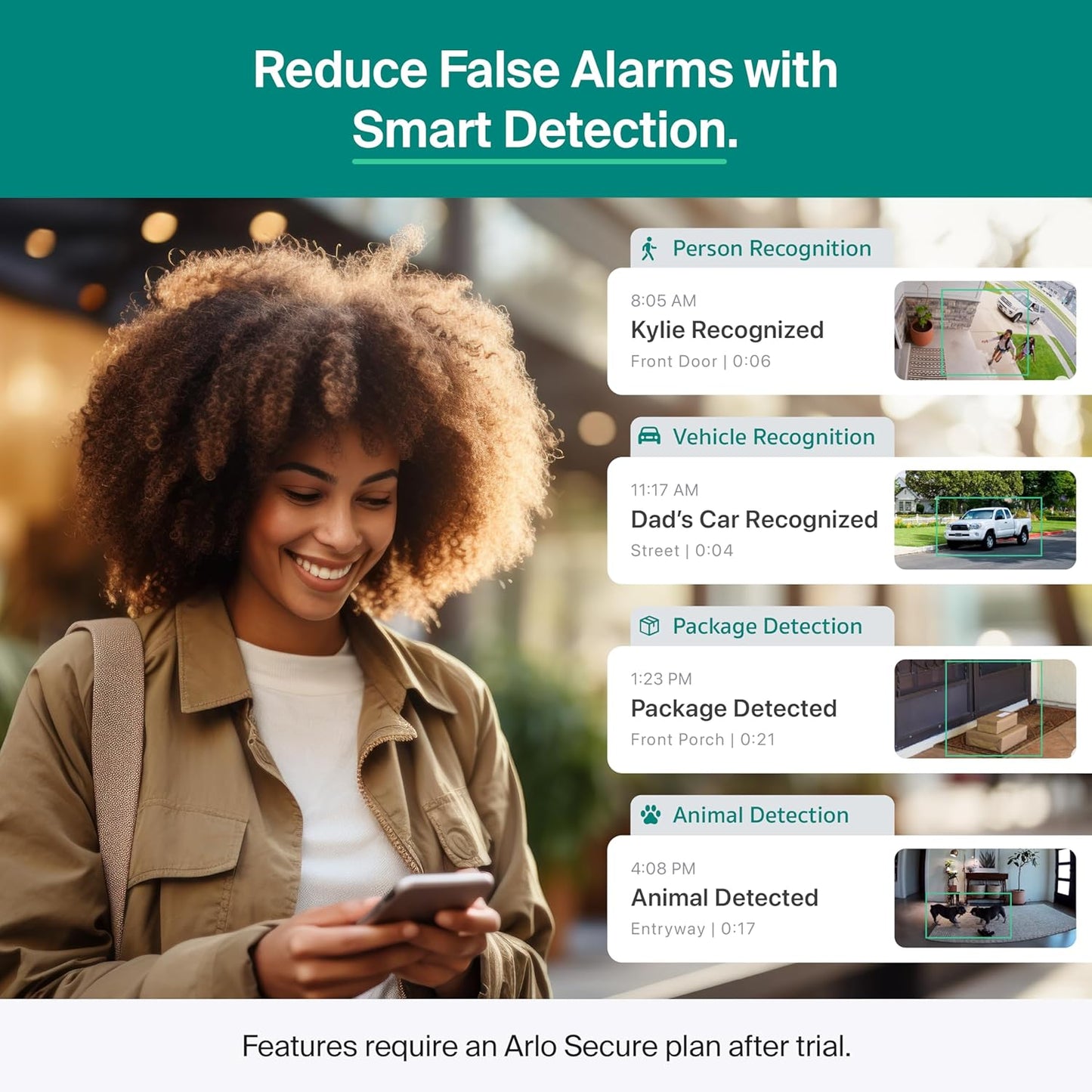 Arlo Essential Pan Tilt Security Camera 2K + 6 Months of Secure Plus Plan - Wired Plug-in Power Outdoor Camera, Person Recognition, Package Detection, Animated Preview, Auto Motion Tracking, 1 Cam