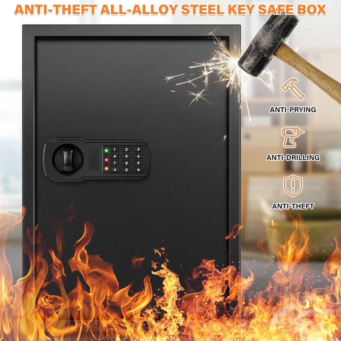 144 Keys Fireproof Key Cabinet, Anti-Theft Heavy Duty Key Lock Box with Key Tags, Adjustable Key Organizer Wall Safe with Combination Lock for Car Office House Garage Rental Business