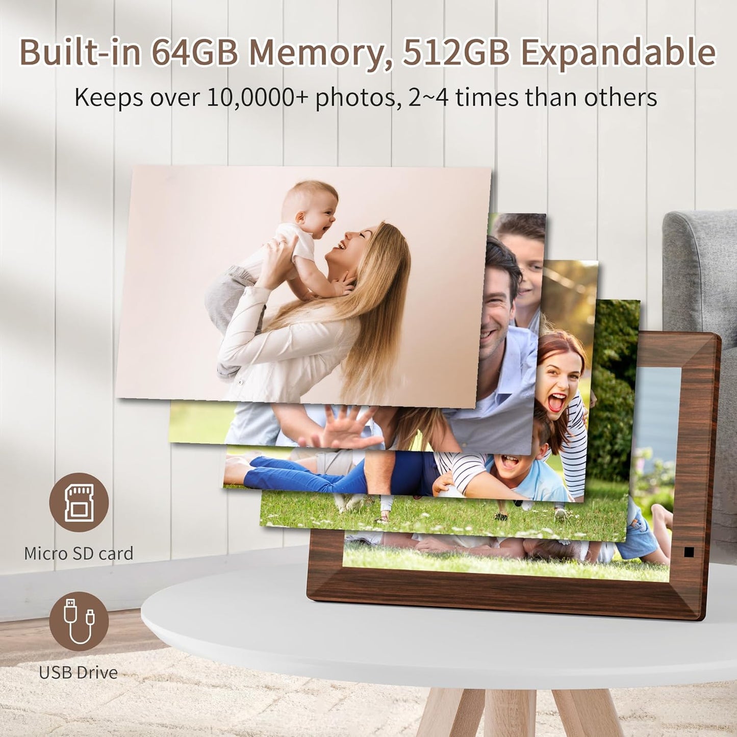 10.1 WiFi Digital Picture Frame, IPS Touch Screen Smart Cloud Digital Photo Frame with 64GB Storage, Wall Mountable, Auto-Rotate, Motion Sensor, Share Photos via Biuframe App