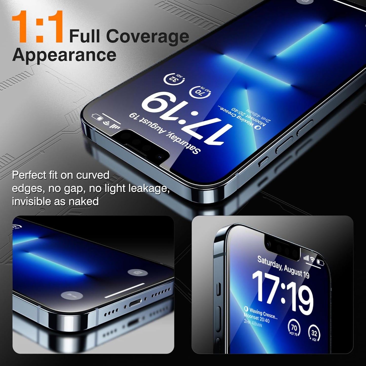 EZ-GLAZ-4+2 Pack for iPhone 13 Pro Privacy Screen Protector[6.1 inches] With Camera Lens Protector, [Drop Protection] 9H Hardness Full Coverage Anti-Spy Tempered Glass Film, Easy to install