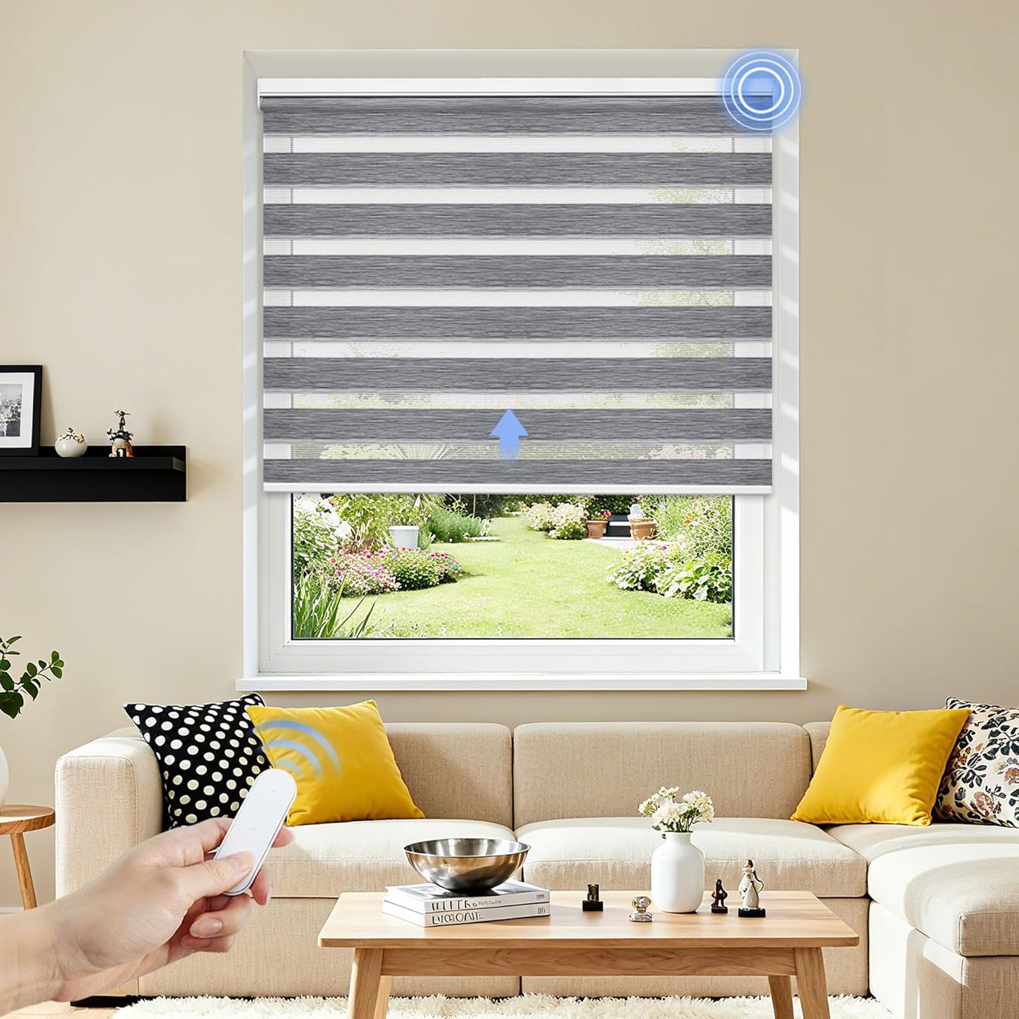 Grandekor Motorized Zebra Blinds with Remote Control,Smart Zebra Blinds for Windows,Electric Zebra Shades, Hemp Grey,31" W x 72" H