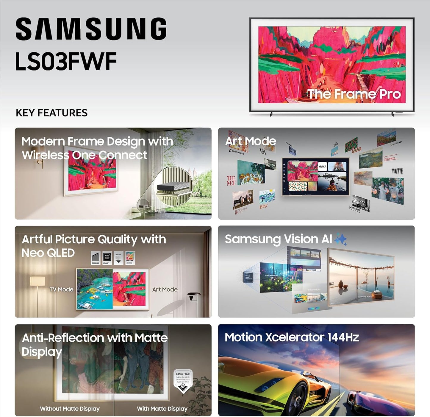 Samsung 75-Inch Class The Frame Pro LS03FW 4K Neo QLED Mini LED Smart TV (2025 Model) Slim Fit Wall Mount, Modern Frame Design, Wireless One Connect, NQ4 AI Gen3 Processor, Art Mode, Alexa Built-in