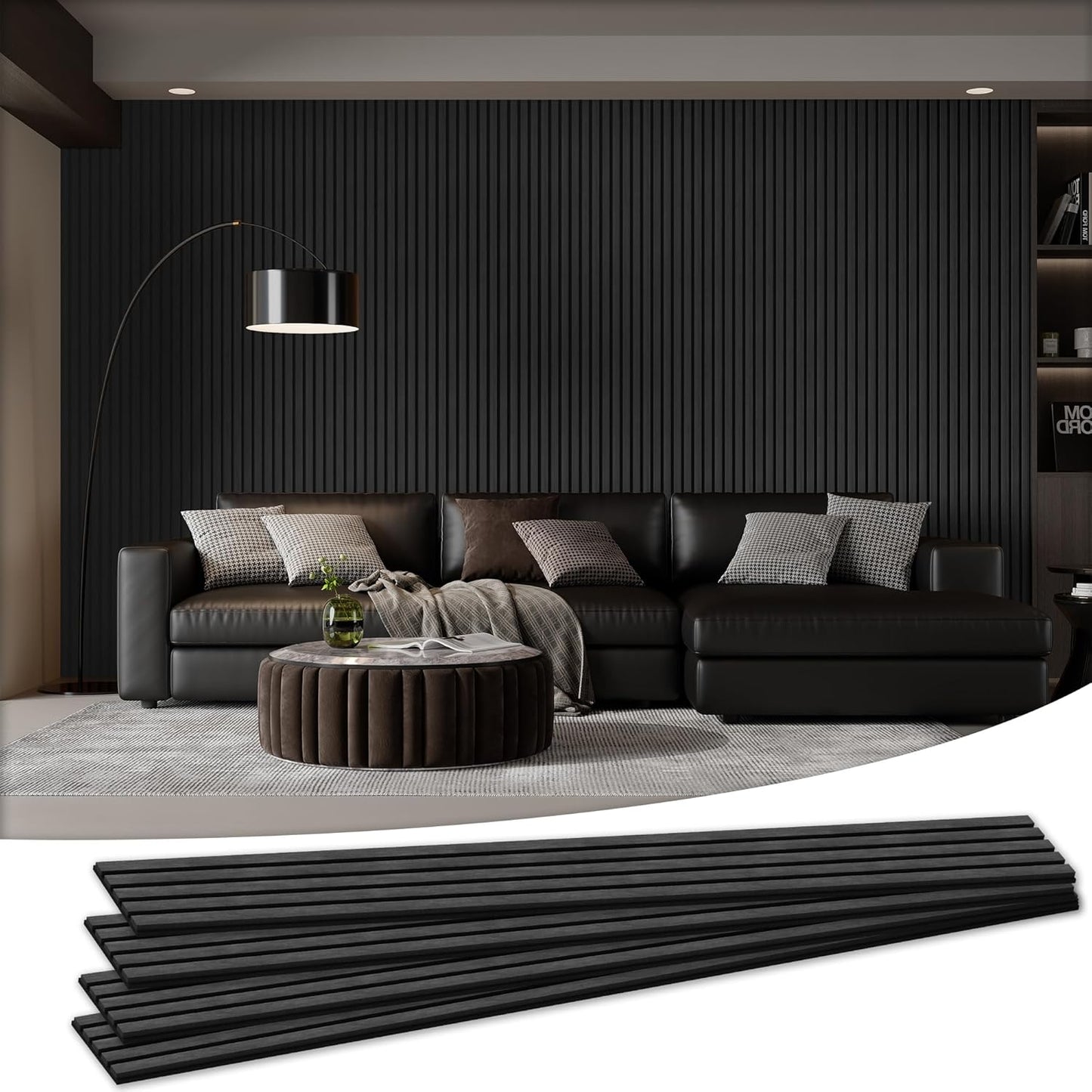 Wood Salt Acoustic Wall Panels, 4 Piece 94" x 12.6" x 0.8" Soundproof Wooden Wall Panels, 3D Fluted Sound Absorbing Panel, Dark Gray