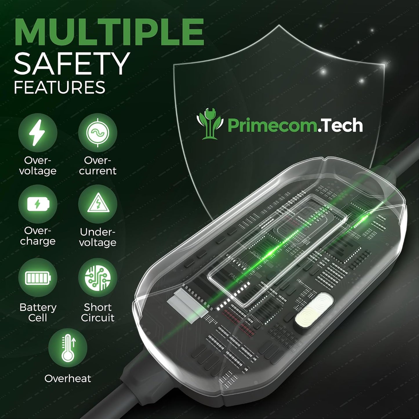 PRIMECOM Level 2 Electric Vehicle (EV) Charger (220V / 240Volt, 16Amp) Portable EVSE Smart Electric Car Charger, 30', 40', and 50 Feet Lengths (30 Feet, 14-50P)