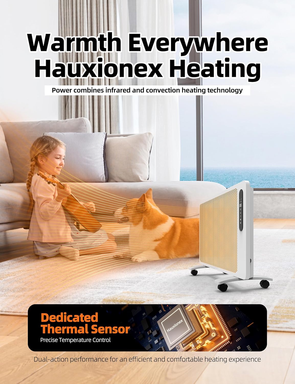Mica Infrared Space Heater for Indoor Use, Large Room Wall Mount or Portable Panel Heater with WiFi Smart App & Alexa Control, Fast Heating, Energy Efficient, Quiet, White
