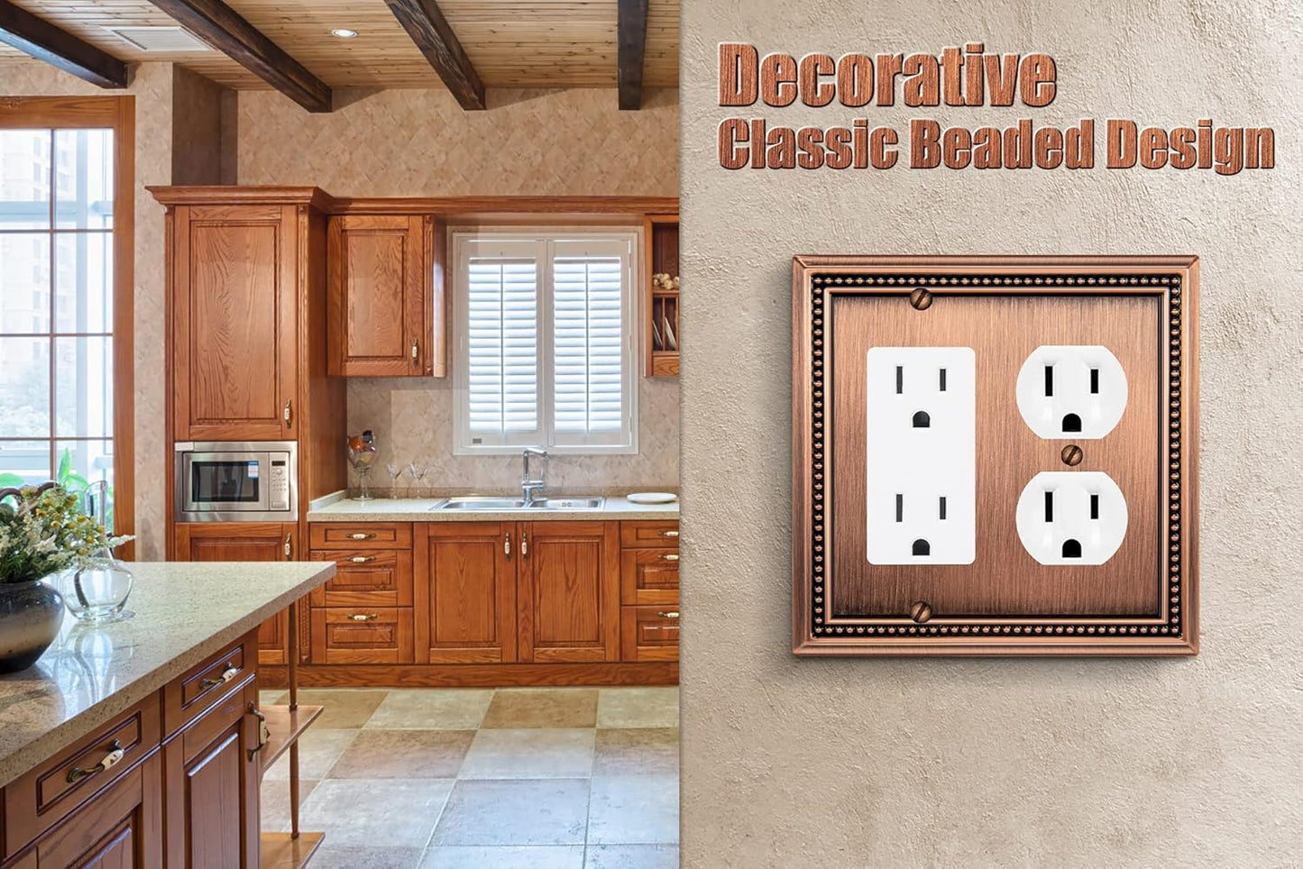 Henne Bery Sunken Pearls Heavy Duty Decorative Wall Plate Switch Plate Outlet Cover (Decorator/Duplex, Antique Copper)