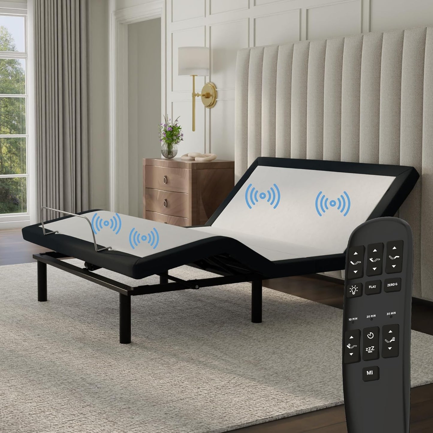 Blissful Nights e4 Full Size Adjustable Bed Base Frame with Massage, Anti-Snore, Zero Gravity, Dual USB Charging Station, Under Bed Nightlight, Wireless Remote Head and Foot Incline