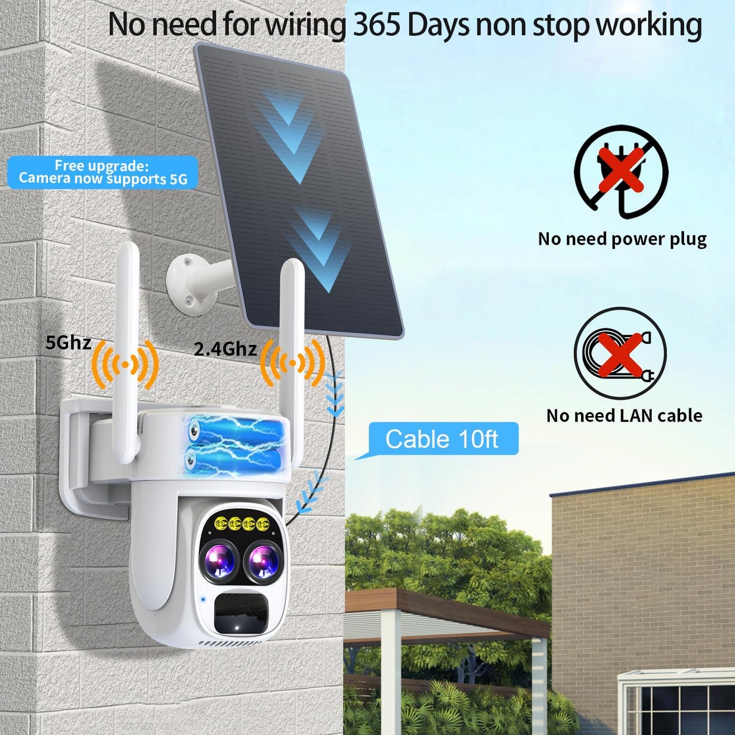 Security Cameras Wirelss Outdoor for Home Security, Alexa Cameras Solar Power,360 View Outside Camera,Motion Detection,10x Hybrid Zoom PAN Tile,IP-65 Weather Proof (1 Pack)