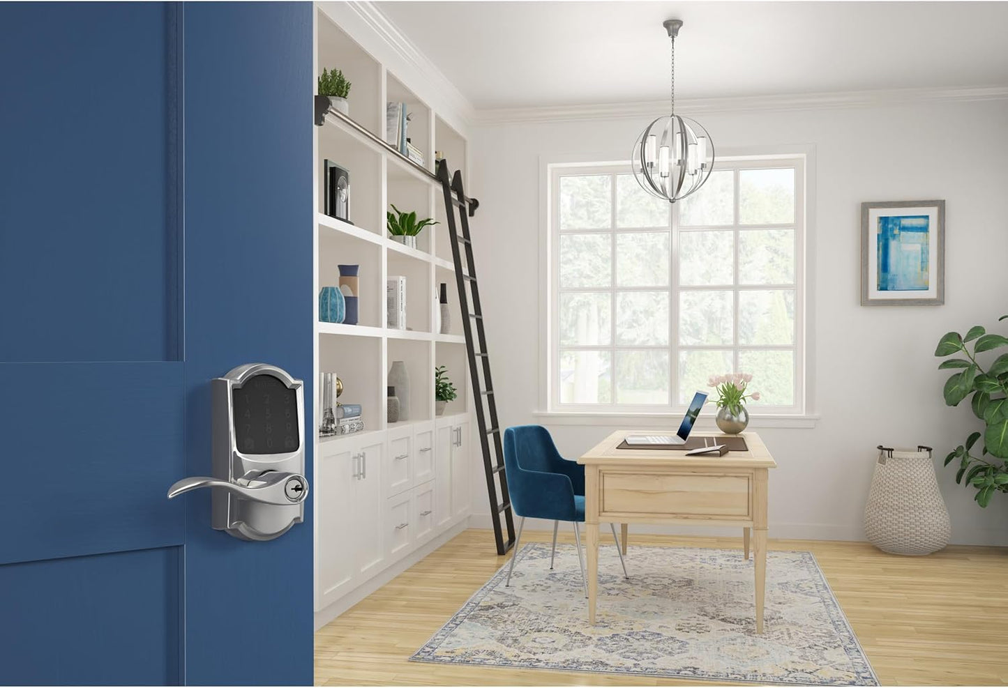 Schlage FE789WB CAM 625 Acc Encode WiFi Accent Lever Smart Lock, Keyless Entry Touchscreen Door Lock with Camelot Trim, Bright Chrome