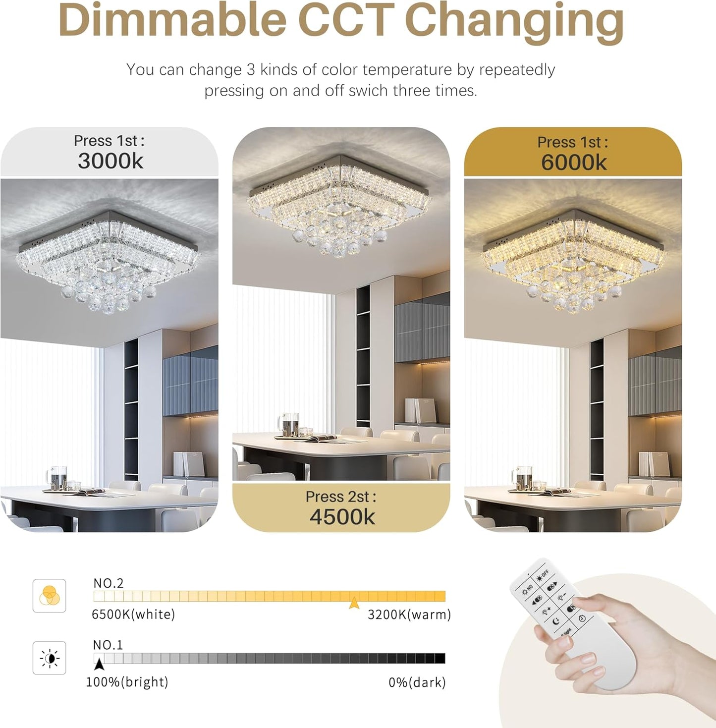 COCOSTAR 18 inch Crystal Flush Mount Chandelier Remote/APP, Modern Raindrop LED Ceiling Light, 3CCT Dimmable & Brightness Adjustable,Elegant Chandeliers for Bedroom Hallway Dinning Room Living Room
