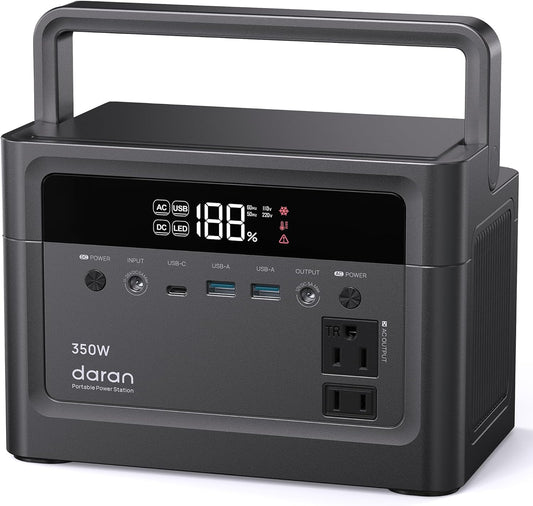 Portable Power Station, 288Wh (90,000mAh) LiFePO4 Battery, 350W (700W Peak) Power Bank with AC Outlet, Mini Solar Generator 7-Port Design for Emergency, Hurricane, Christmas(Solar Optional)
