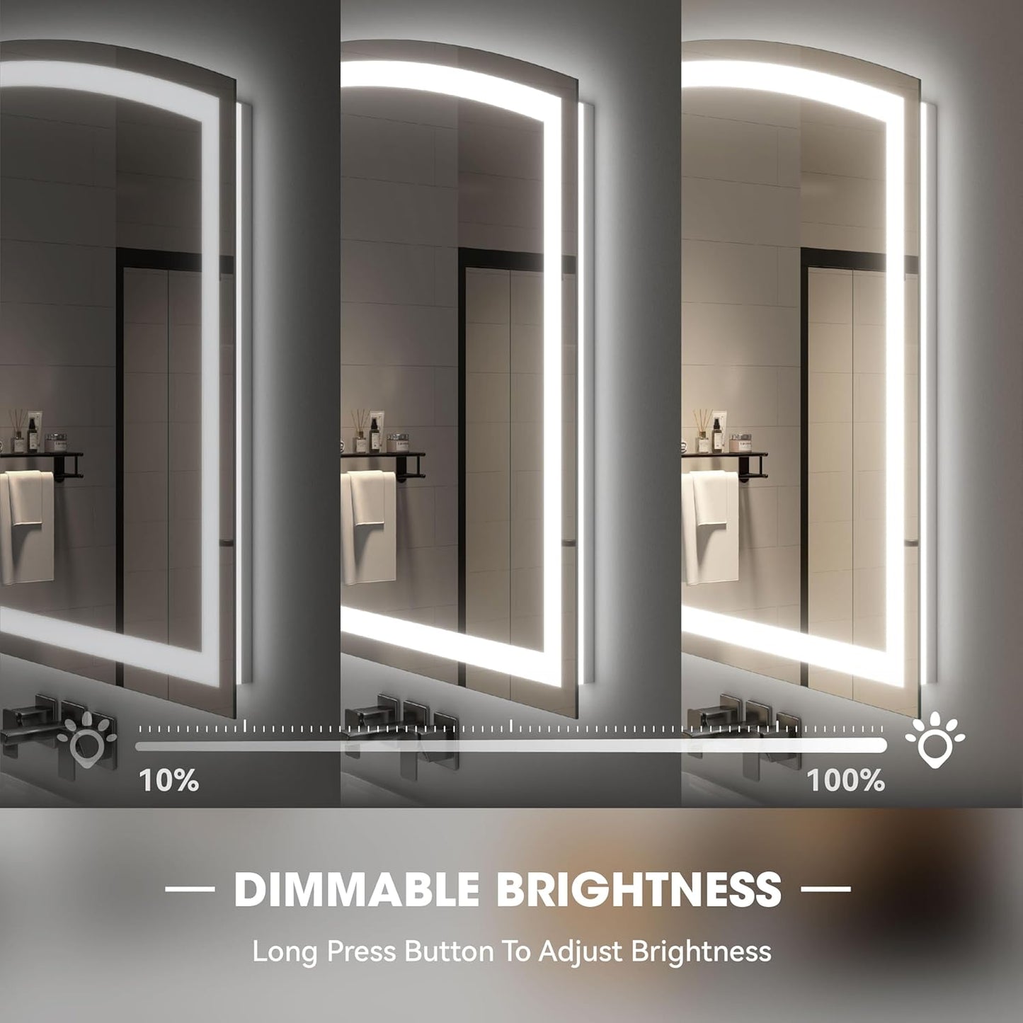 Hasipu 55" x 36" LED Bathroom Mirror Arch Vanity Mirror with Lights Frontlit Smart Touch Sensor Dimmable 3 Colors Temperature Shatterproof Wall-Mounted Vanity Mirror Metal Frame