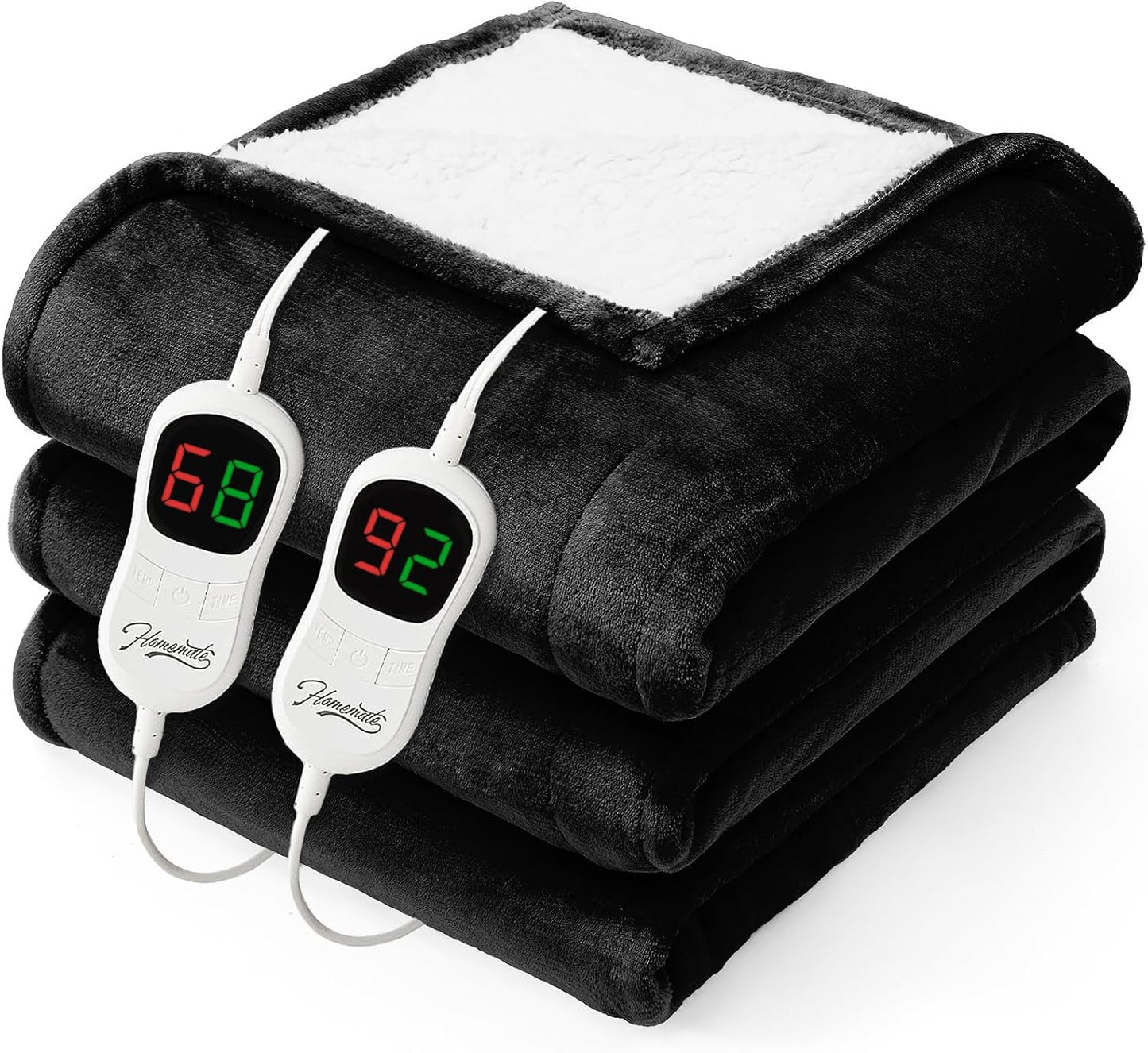Homemate Heated Electric Blanket King Size - 100"x90" Heating BedBlanket Throw with 10 Heating Levels&8 Hours Auto Off, Fast Heating Over-Heated Protection Ultra Soft Flannel ETL Certified, Black