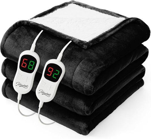 Homemate Heated Electric Blanket King Size - 100"x90" Heating BedBlanket Throw with 10 Heating Levels&8 Hours Auto Off, Fast Heating Over-Heated Protection Ultra Soft Flannel ETL Certified, Black