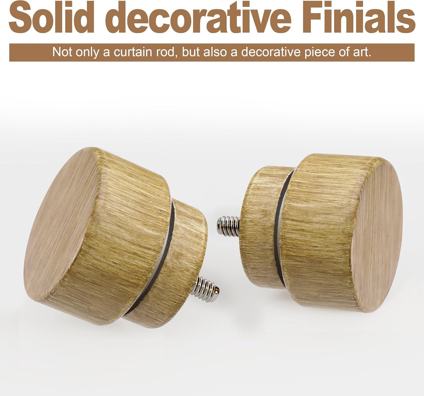 Natural Light Wood Grain Curtain Rods for Windows 28 to 48 Inches 1" Diameter Heavy Duty Window Curtain Rod Adjustable with Solid Finials for Living Room Bedroom Kitchen Farmhouse Outdoor