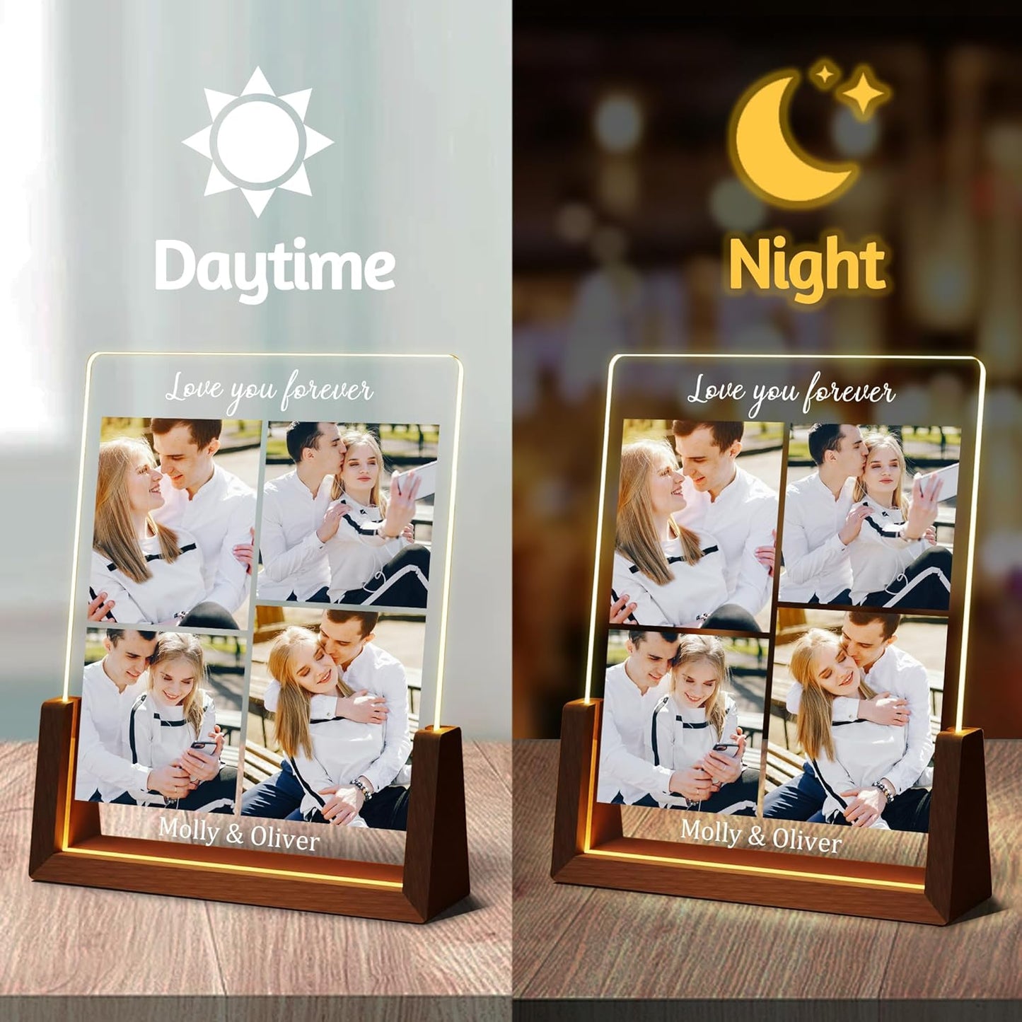 Customized Couple Christmas Gifts For Boyfriend Girlfriend Him Her, Custom Light Up Picture Frame Acrylic Plaque With Photo Name, Personalized Anniversary Birthday Gifts For Husband Wife