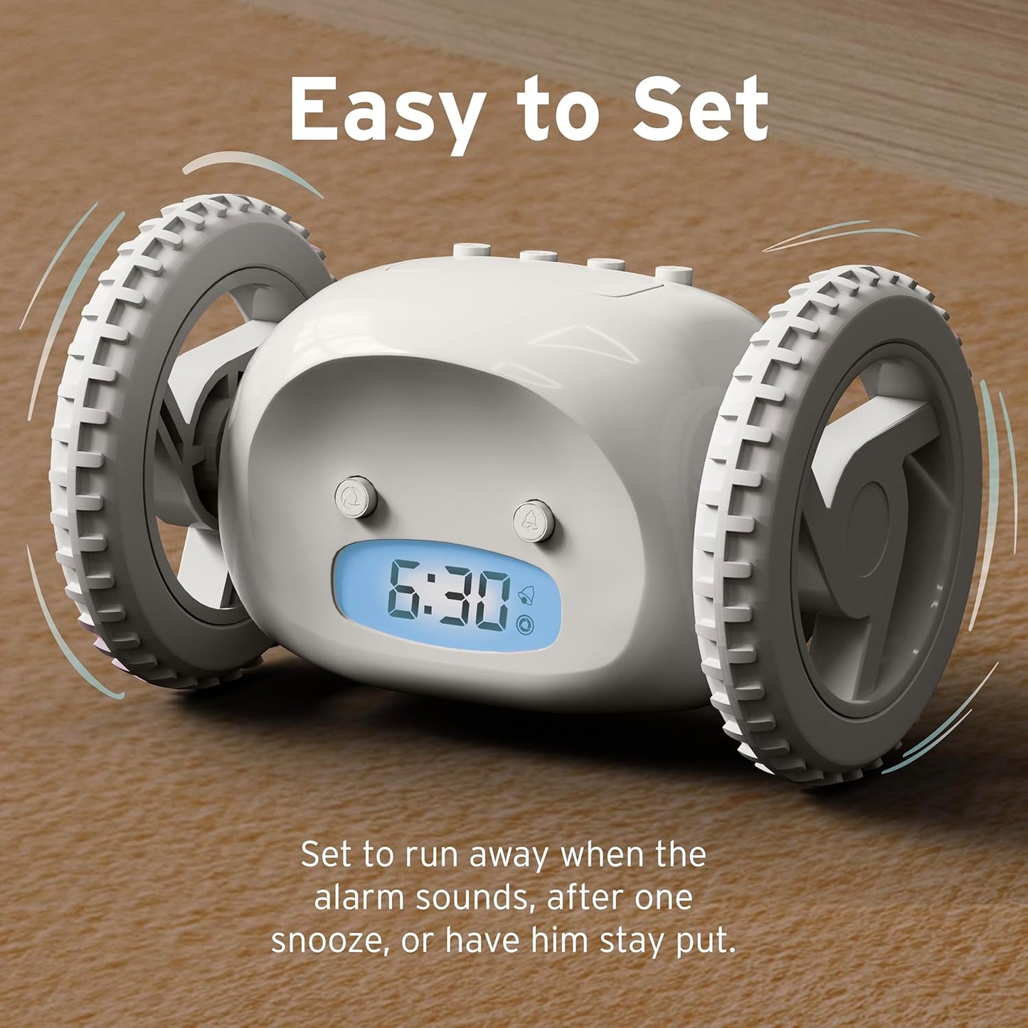 CLOCKY Extra Loud Alarm Clock for Heavy Sleepers on Wheels Rolls Runs Away Vibrating, Easy to Set Super Smart Snooze Digital Bed Shaker Alarm Clock Funny Gift for Adults Kids Teens Bedrooms (Mist)