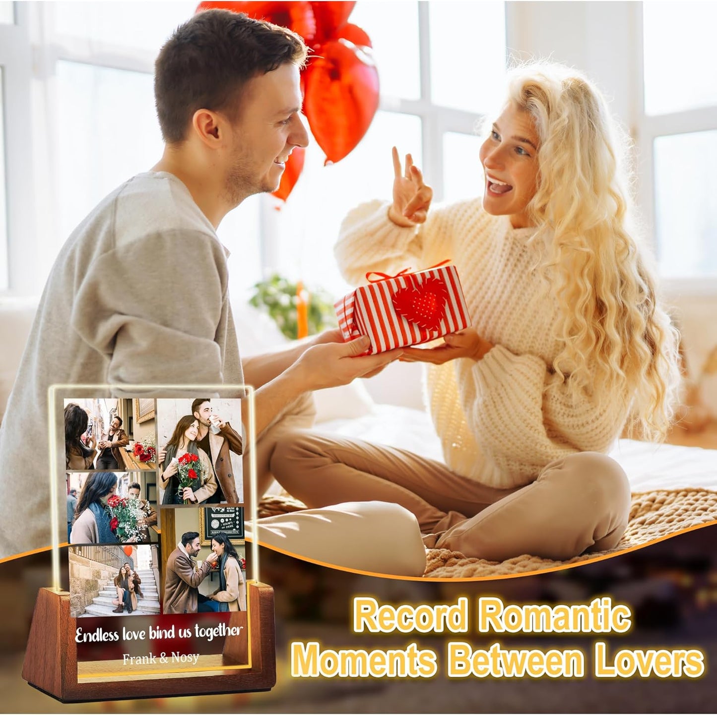 Personalized Couple Birthday Gifts For Boyfriend Girlfriend Women Men, Custom Light Up Picture Frame Acrylic Plaque With Photo Name, Anniversary Christmas Gifts For Husband Wife Him Her
