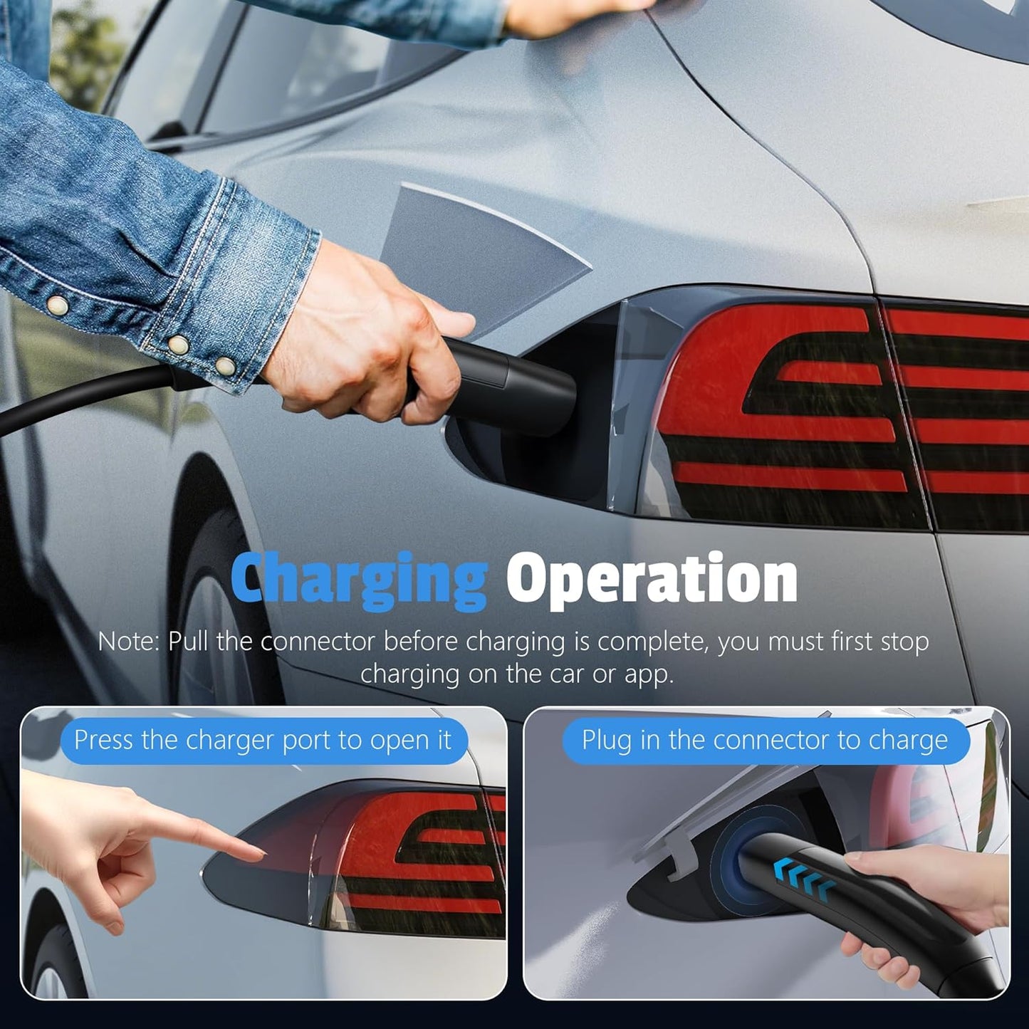 Level 2 Charger for with Tesla 40 Amp Without NACS Adapter, Portable EV Charger for with Tesla, Electric Car Chargers for Model Y/3/S/X, LCD Display & App Control(240V, NEMA14-50 Plug, 25+2FT Cable)
