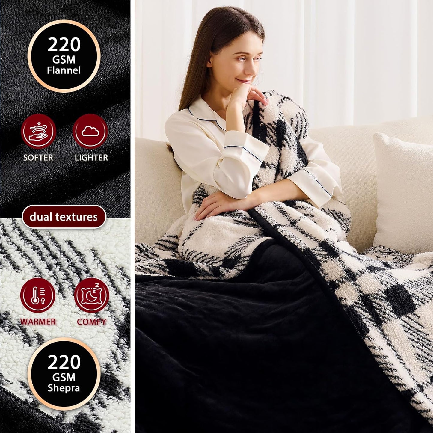 Heated Electric Blanket Queen Size - 84"x90" Flannel Heating Blanket with 10 Heating Levels & 5 Time Settings Over-Heat Protection, Winter Warmer for Adults with ETL Certification（Black）