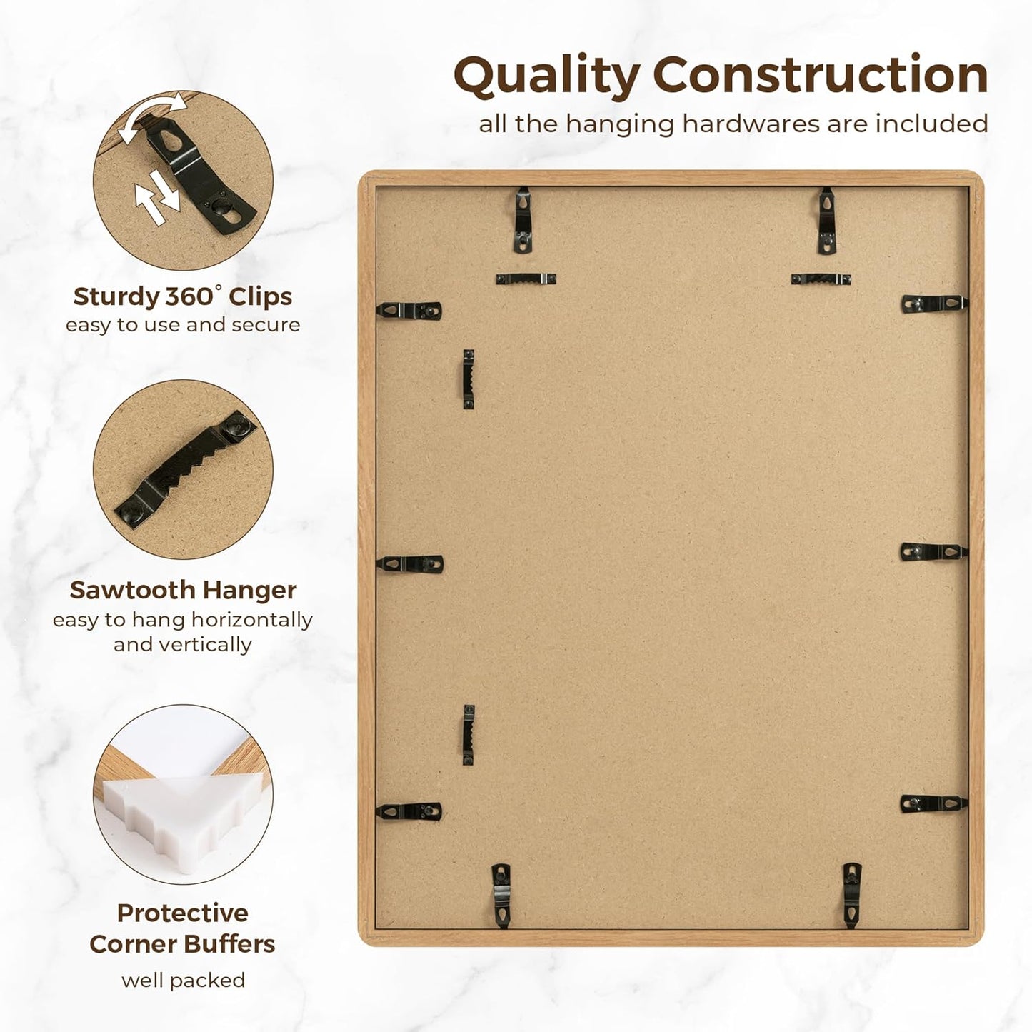 16x20 Picture Frame for Wall, Solid Oak Wood 16 by 20 Frames, 16 x 20 Poster Frame with Tempered Glass, 16x20 Frame Matted to 11x14, 16"x20" Wood Frame for Home Decor, Natural Oak Color, 1 Pack