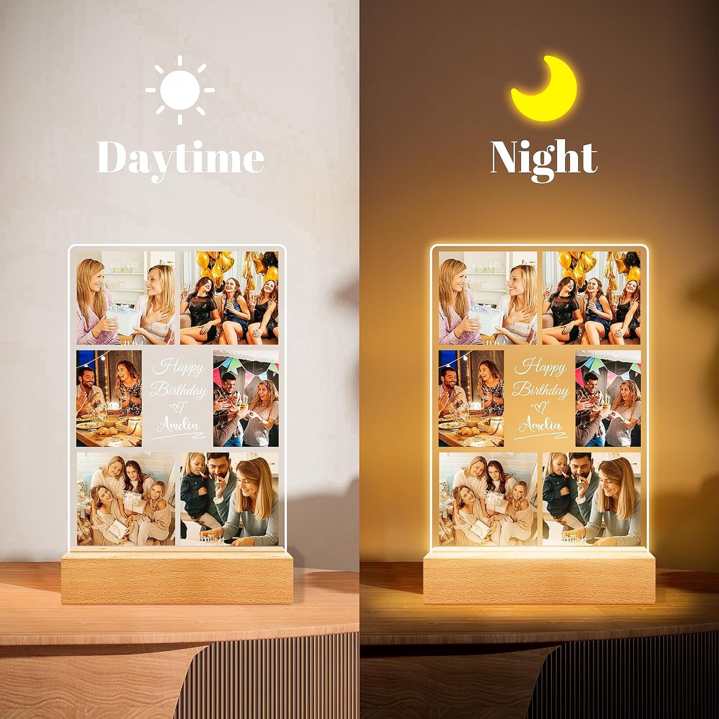 Custom Picture Frames with Photo, Personalized Picture Frame with Night Light, Custom Photo Frame, Customized Best Friend Photo Gifts, Personalized Birthday Gifts for Women Friends Her Him