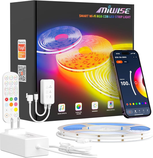 MIWISE RGB COB LED Strip Light,Color Changing LED Strip Lights Compatible with Alexa/Google,24V Music Sync Bright Flexible LED Tape Lighting for Bedroom,Kitchen,Bar,Under Cabinets,DIY Decoration,20ft
