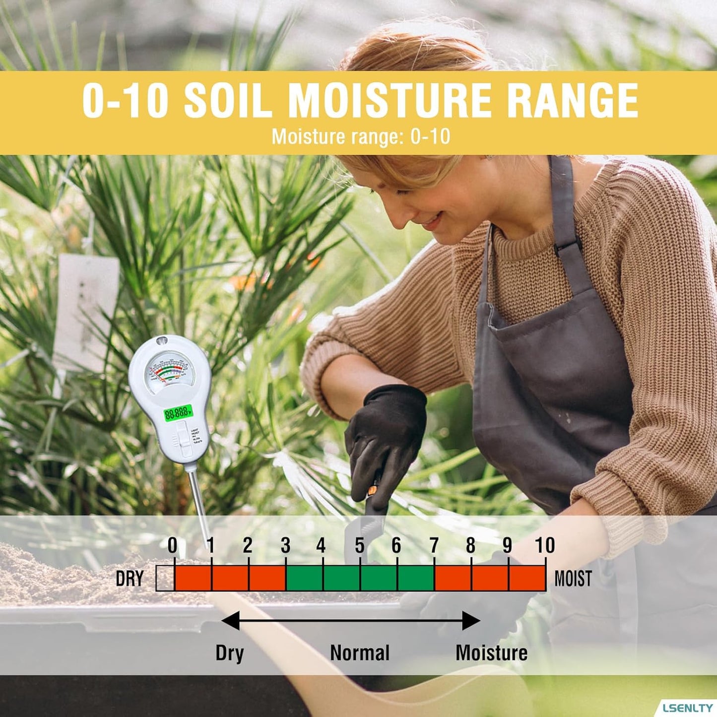 Soil Moisture Meter, 6-in-1 Soil pH Meter, Measures Temperature, Humidity, Light Intensity, nutrients, pH, and Ambient Humidity. Suitable for Horticulture, lawns, and Agriculture