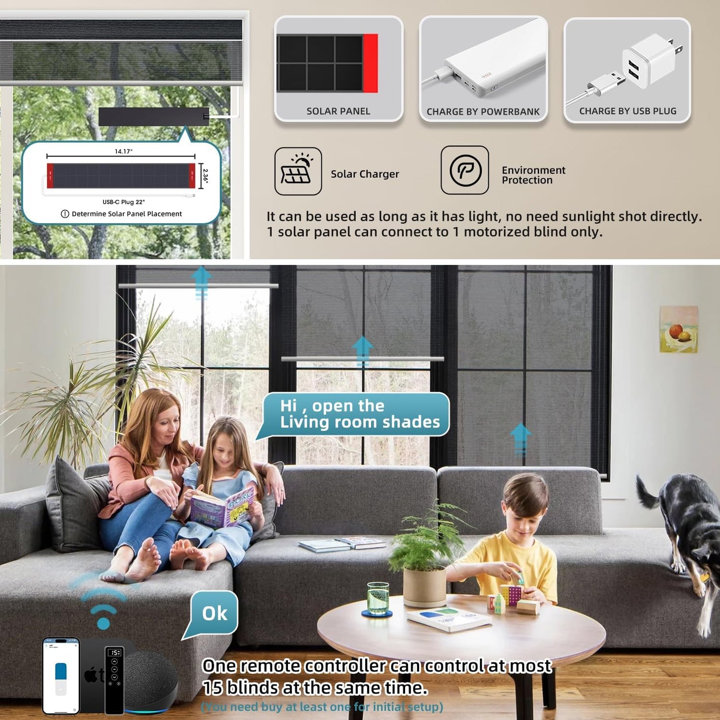 SmartWings Motorized Light Filtering Roller Shades 60% Blackout Custom Size, Rechargeable Battery, Works with Matter/Apple HomeKit, Alexa, Thread/Zigbee, Remote Optional, 60% Twilight Obsidian