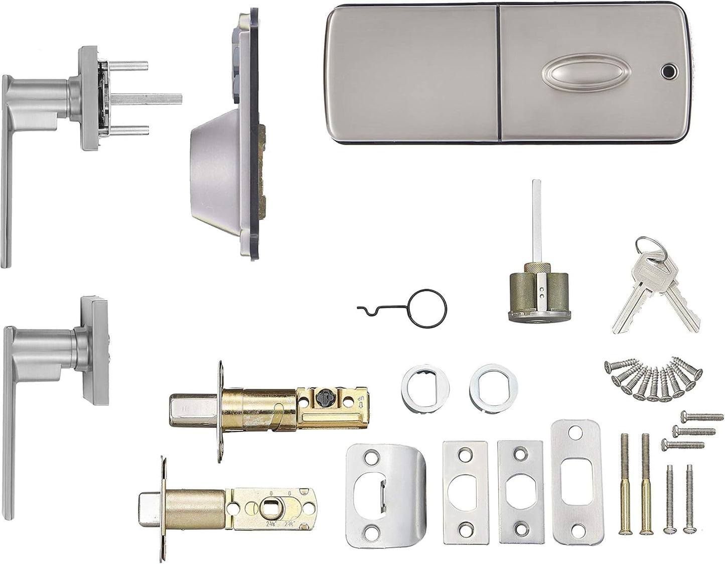 Amazon Basics Traditional Electronic Keypad, Keyless Entry Door Lock Deadbolt with Handle Set, Key Pad Front Door with Knob, Traditional Door Locks for Front Door, Door Handle, Satin Nickel, 6-Pack