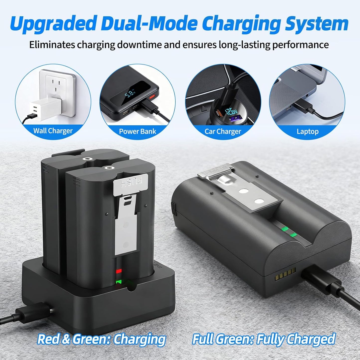 Ring Battery 4-Pack with Charger Station - 6040mAh Li-ion Replacement for Doorbell 2/3/4, Stick Up Cam, Spotlight Cam (Battery x4+Charger x1)