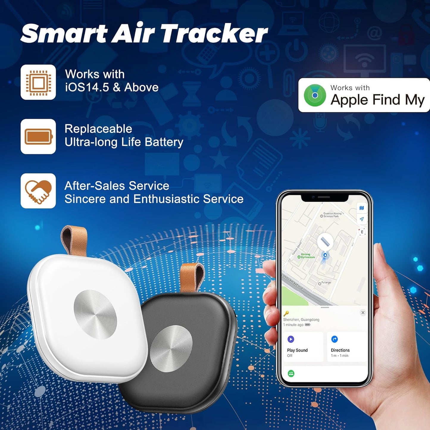 Air Tracker 4 Pack, Luggage Tracker Works with Find My App (iOS Only), Key Finder Locator with Sound for Keys, Luggage, Suitcases and Wallet, Smart Tags with Replaceable Battery, Black & White