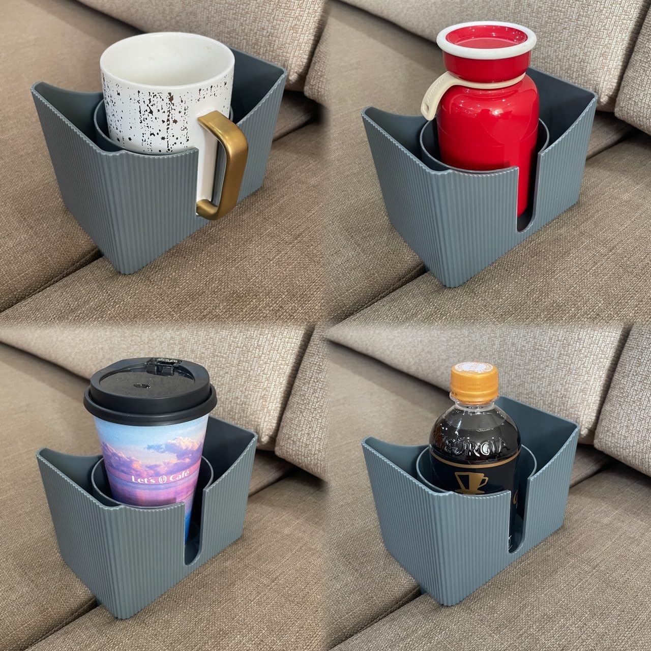 Couch Anti-Spill Drink Holder Tray, Couch Seat Cushion Cup Beverage Holder for Cups, Mugs, Bottles, Cans (Gray)
