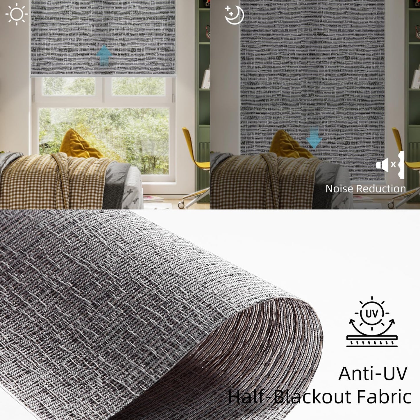 SmartWings Motorized Light Filtering Shades, Work with Matter Thread Homekit Z-Wave Alexa Google, 70% Blackout Shades Translucent, Cordless Blinds with Remote Control Rechargeable, Safari Midnight