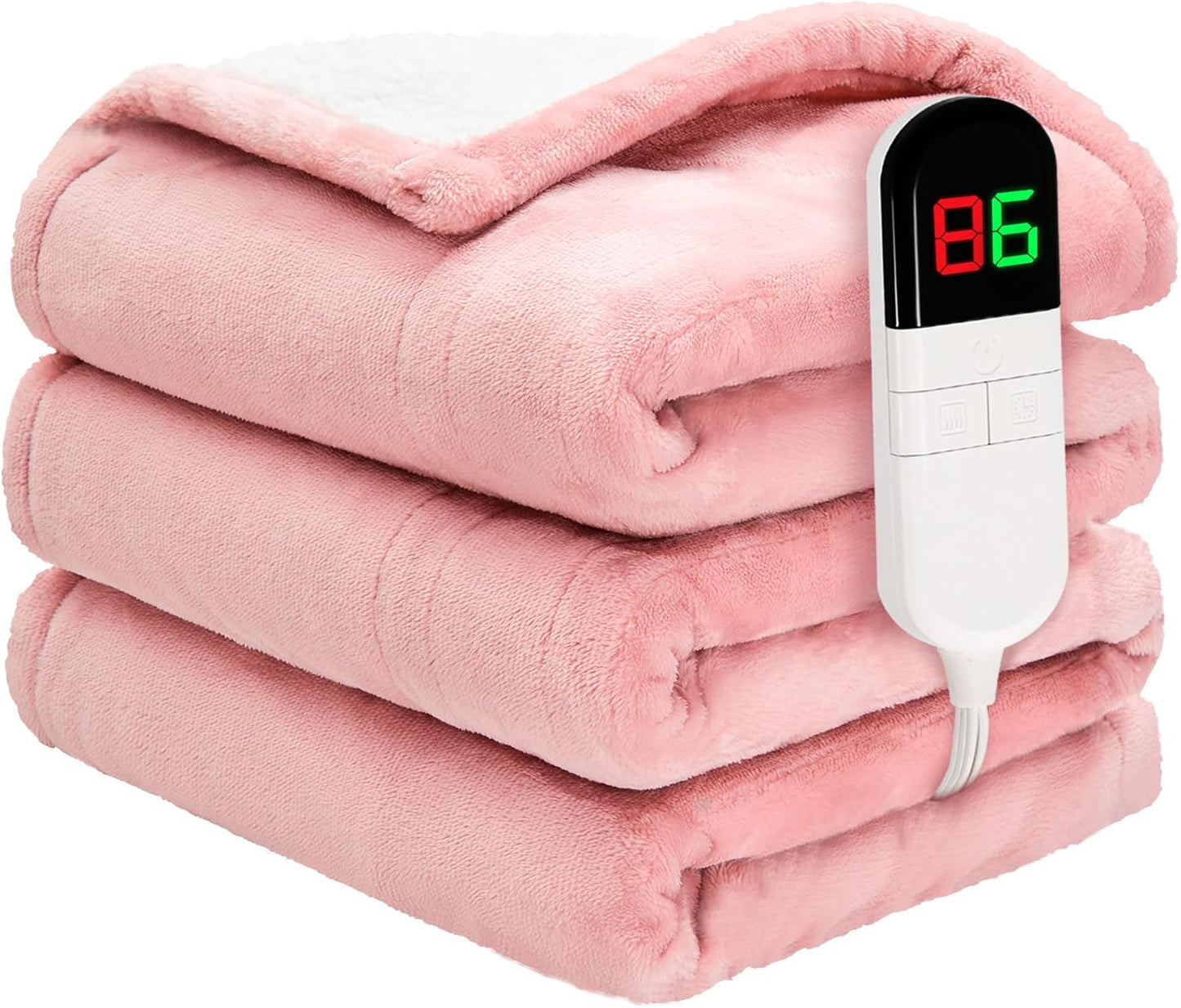 Electric Blanket Twin 62"84" - Premium Cosy Soft Electric Blanket with 6 Heating Levels, Fast Heating Flannel Sherpa Blanket for Bed & Couch - Auto Shut Off/Machine Washable Blanket (Pink)