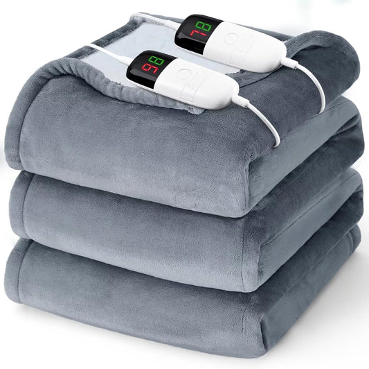 Heated Electric Blanket King Size - 90" x 100" Heating Blanket with Dual Control, 10 Heating Levels & 8 Hours Auto Off, Soft Warm Flannel Blanket, Christmas Birthday Gifts for Senior Grandma