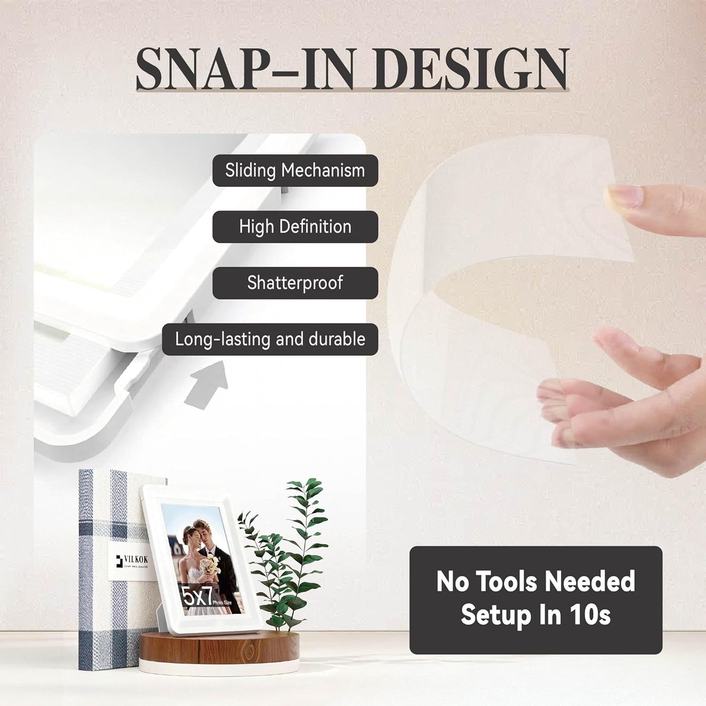 5x7 Picture Frame with Acrylic Front, ABS Frame for 5x7 or 4x6 Photos, Shatterproof UV-Resistant Tabletop Photo Frame, Vertical/Horizontal Display for Home Décor, White-v1