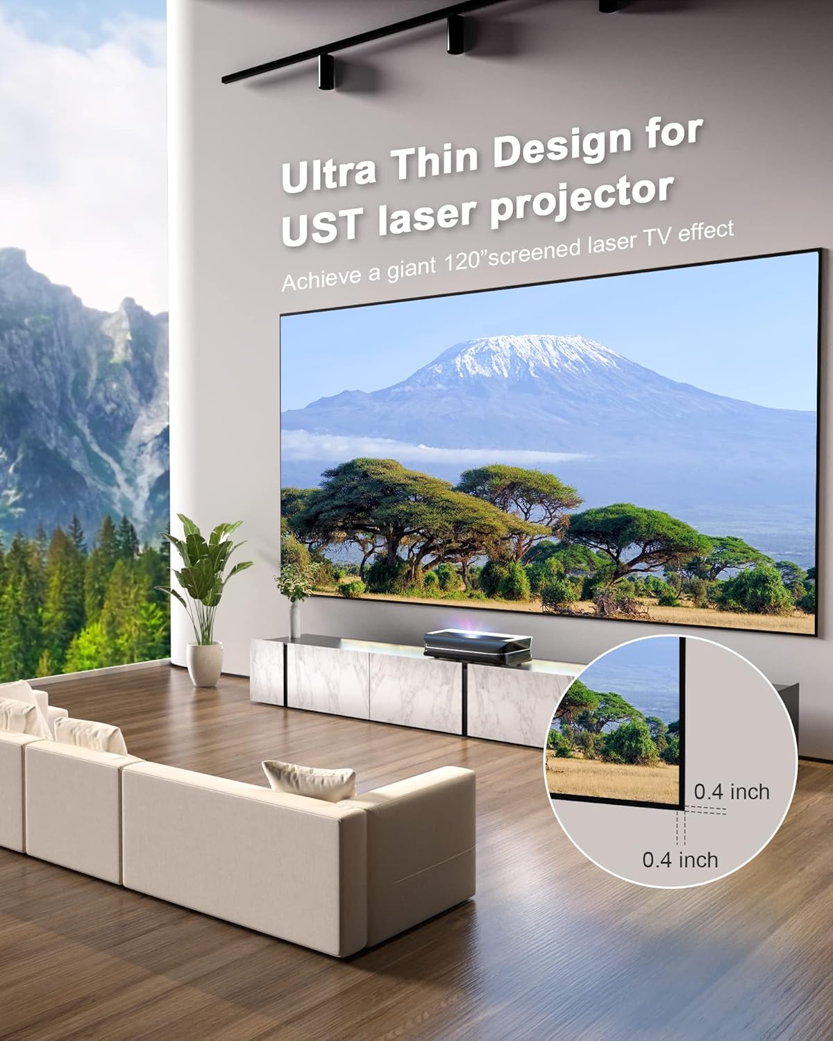 AWOL VISION, 120' Fixed Frame, Serriform ALR Projector Screen, 80% Picture Quality Improved, 95% Ceiling Light Rejecting, Cinematic Screen, Ultra Short Throw, 170° Viewing Angle